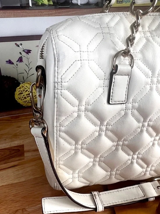 Kate Spade Alessa Astor Court Cream Quilted Satchel Bag with Scarf Accent - Picture 12 of 14